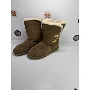 Bearpaw Abigail Womens Size 7 Hickory Tan Suede Leather Winter Boots Wool Lined